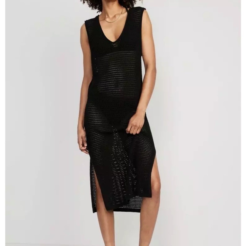 Old Navy Crochet Sweater‎ Black Dress Indie Festival cover-up womens large